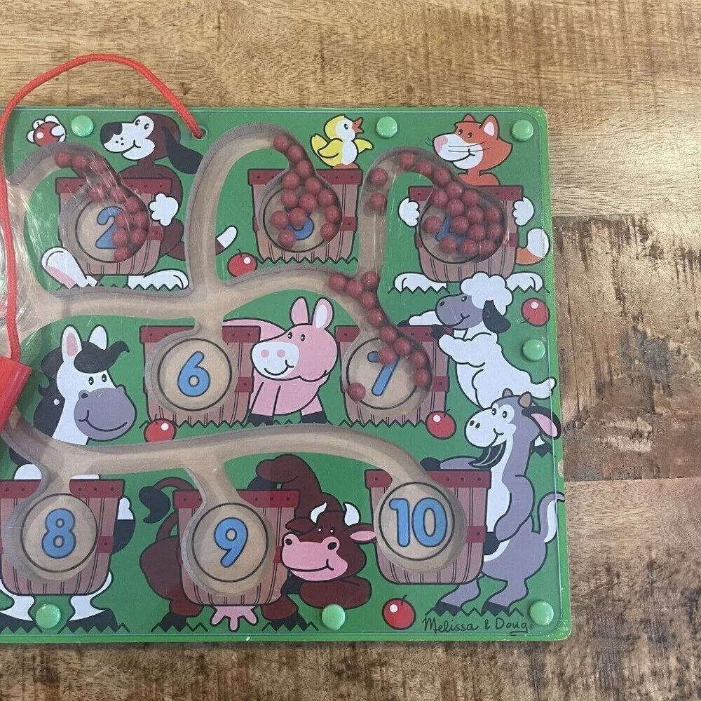 Melissa Doug Magnetic Wand Number Maze Wooden Puzzle Activity Toy Set Education